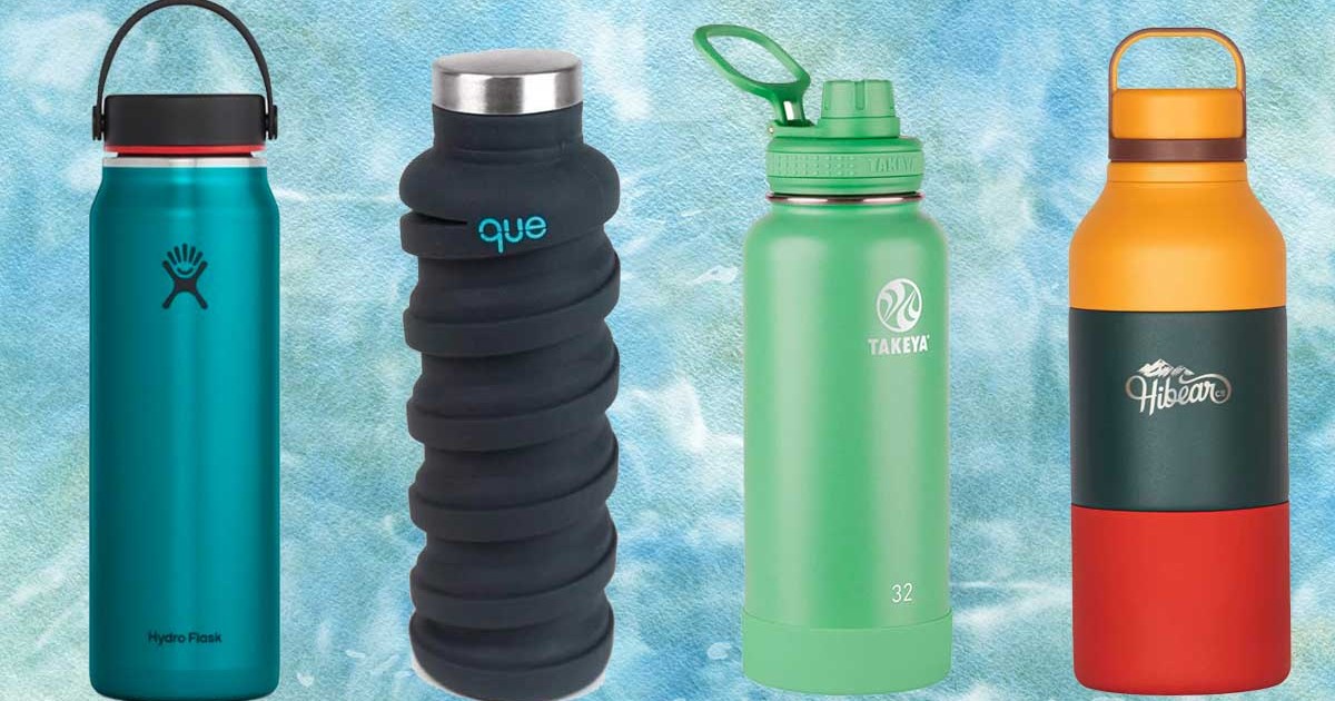 Water bottles from Hydro Flask, Que, Takeya and Hibear, all of which are on our list of the 9 best water bottles for 2022