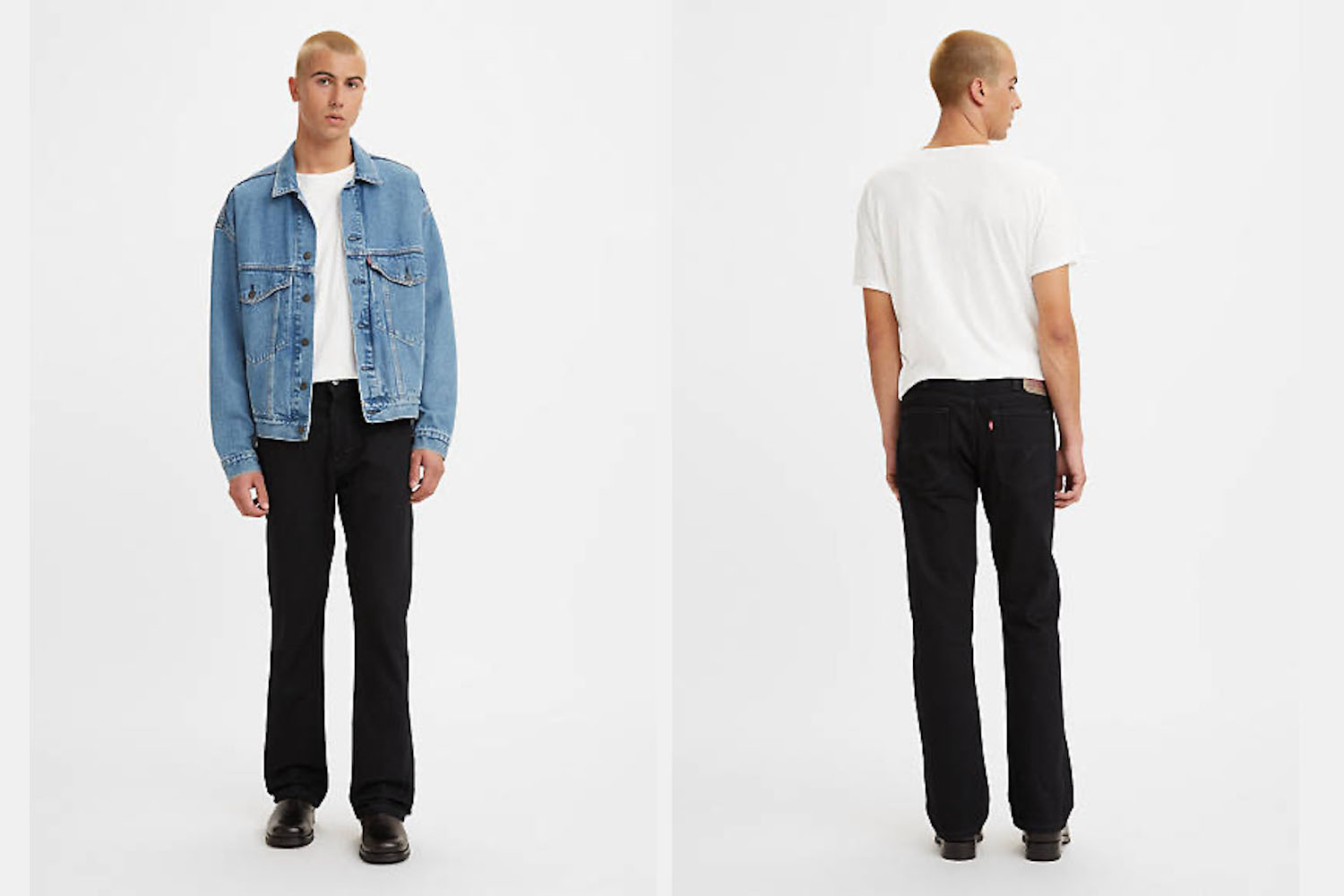 two model shots of the Levi's Bootcut 517 jeans on a white background