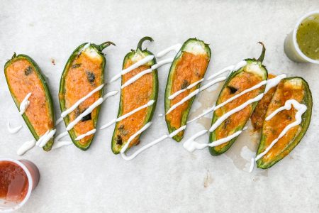 Jalapeño poppers filled with pimento cheese are a healthier option.