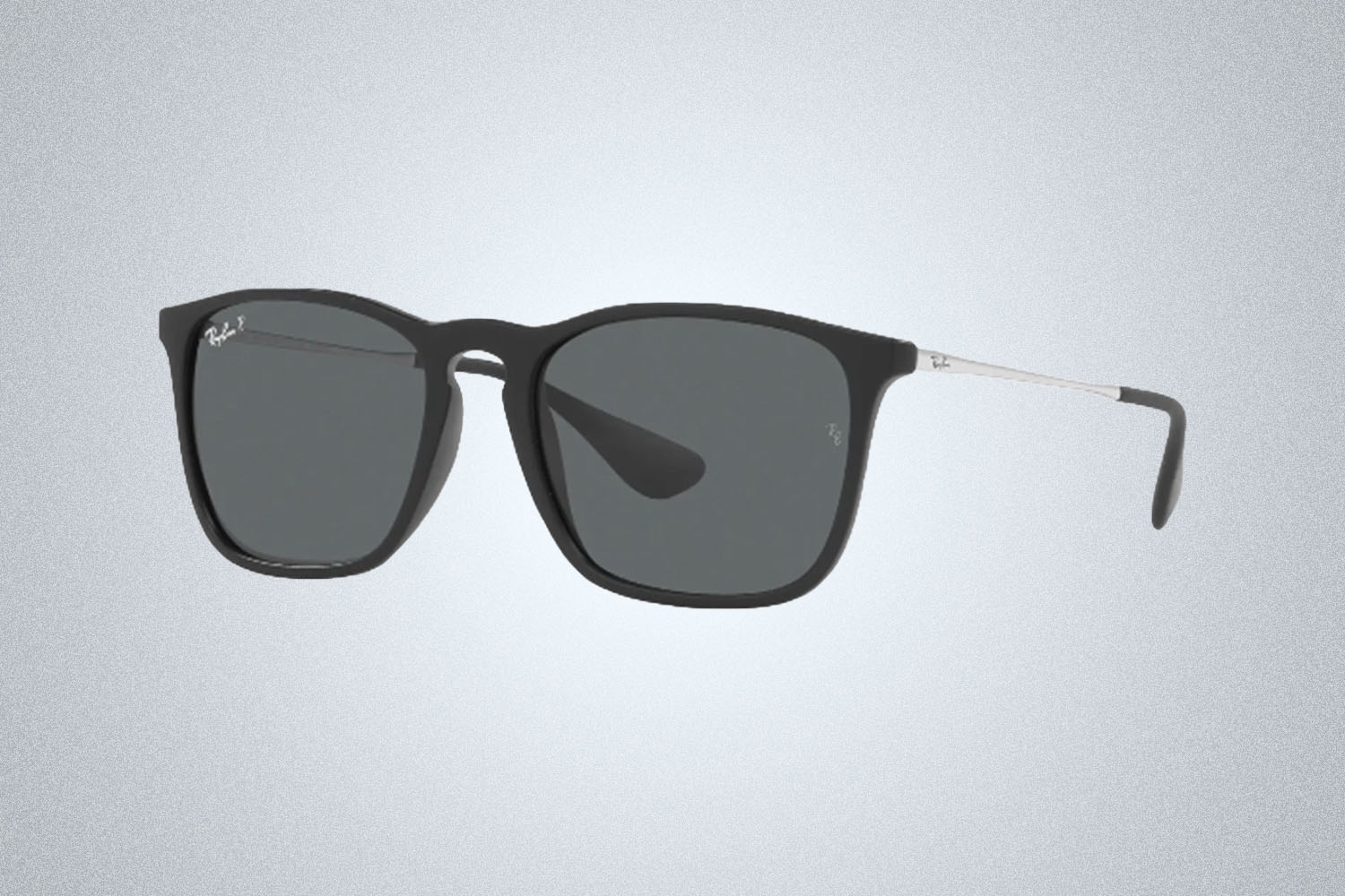 a pair of square 54mm Ray-Ban sunglasses on a grey background