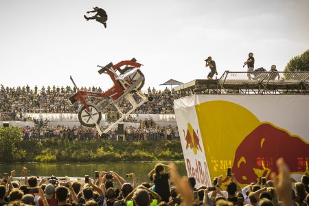 The winners of the Red Bull Flugtag in 2021 in Vienna take the plunge