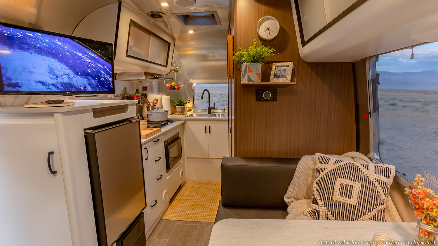 The interior of an Airstream Caravel 20FB travel trailer being given away by Omaze