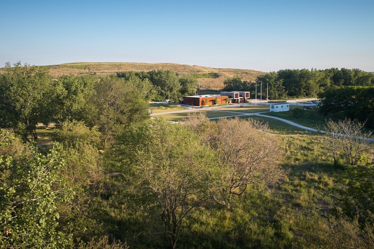 The Ford Calumet Environmental Center as seen from above at Chicago's Big Marsh Park