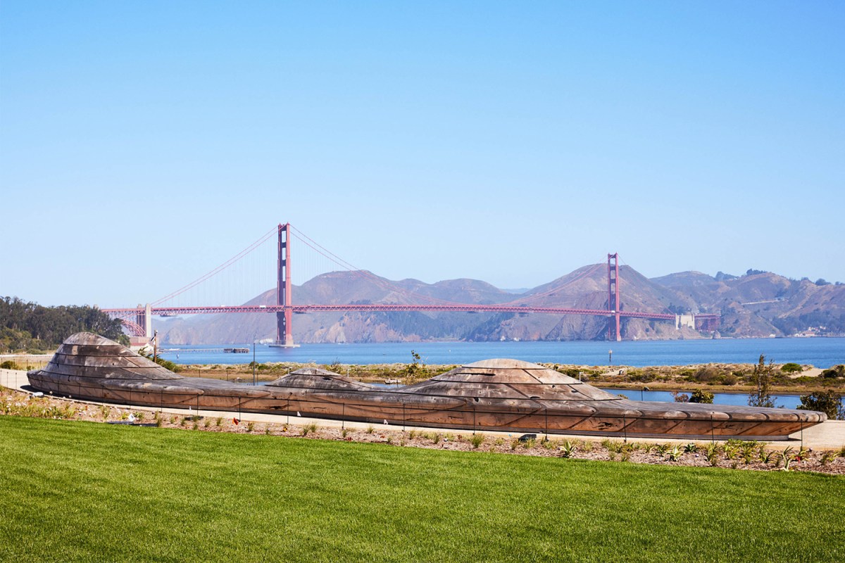 A view of the Golden Gate Bridge from the new Presidio Tunnel Tops park