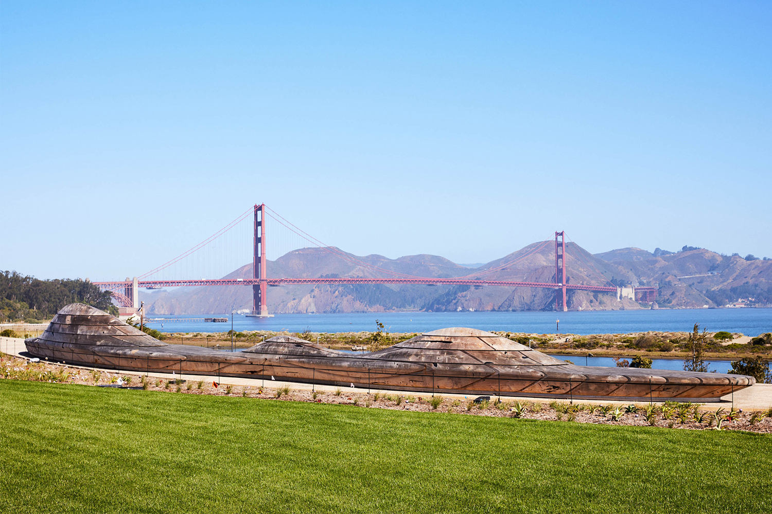 A view of the Golden Gate Bridge from the new Presidio Tunnel Tops park