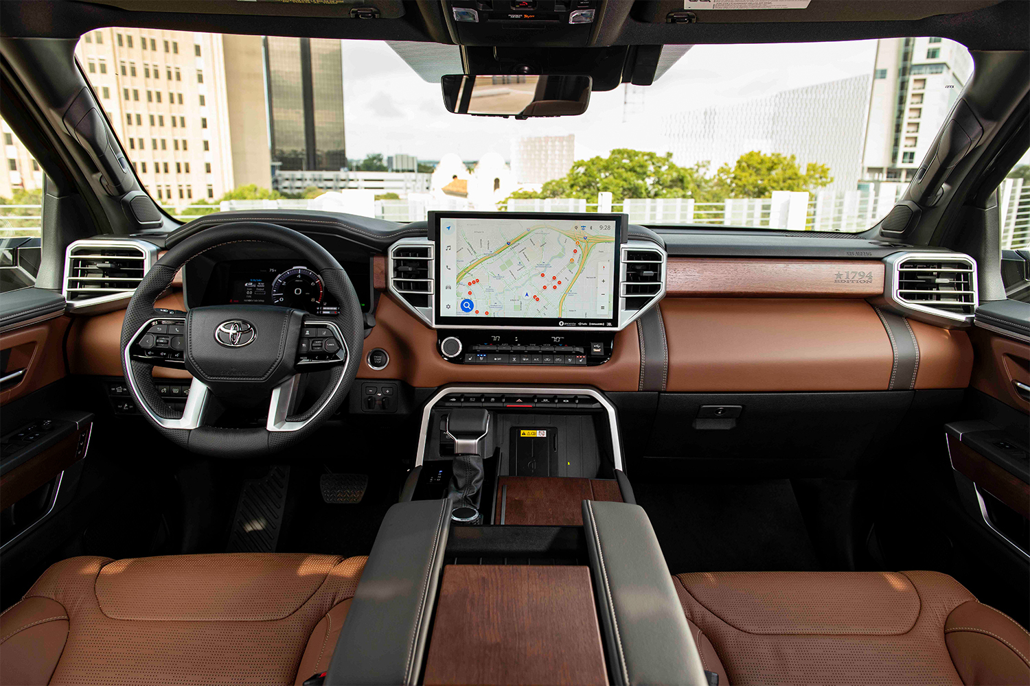 Dashboard of the 2022 Toyota Tundra 1974 Edition in smoked mesquite brown