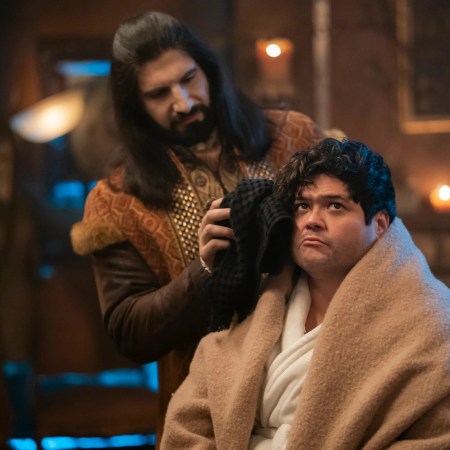 Kayvan Novak as Nandor and Harvey Guillén as Guillermo in "What We Do in the Shadows"