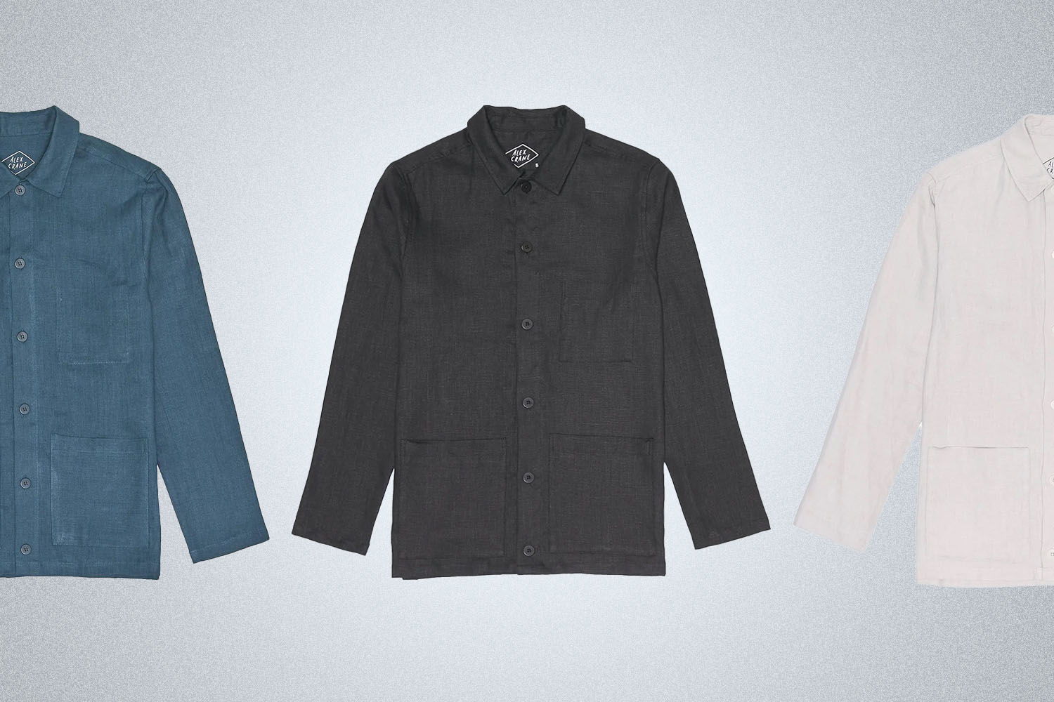 three diffrent colors of the Alex Crane Kite Jacket on a grey background