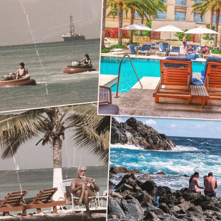 Vintage photos from Aruba in the 1980s on the left with photos from travel writer Jake Emen's trip to the Caribbean island from 2022 on the right