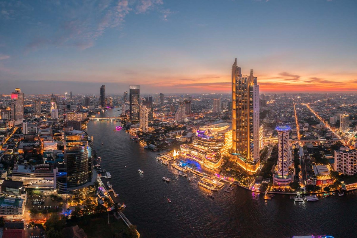 Aerial view of Bangkok city at twilight