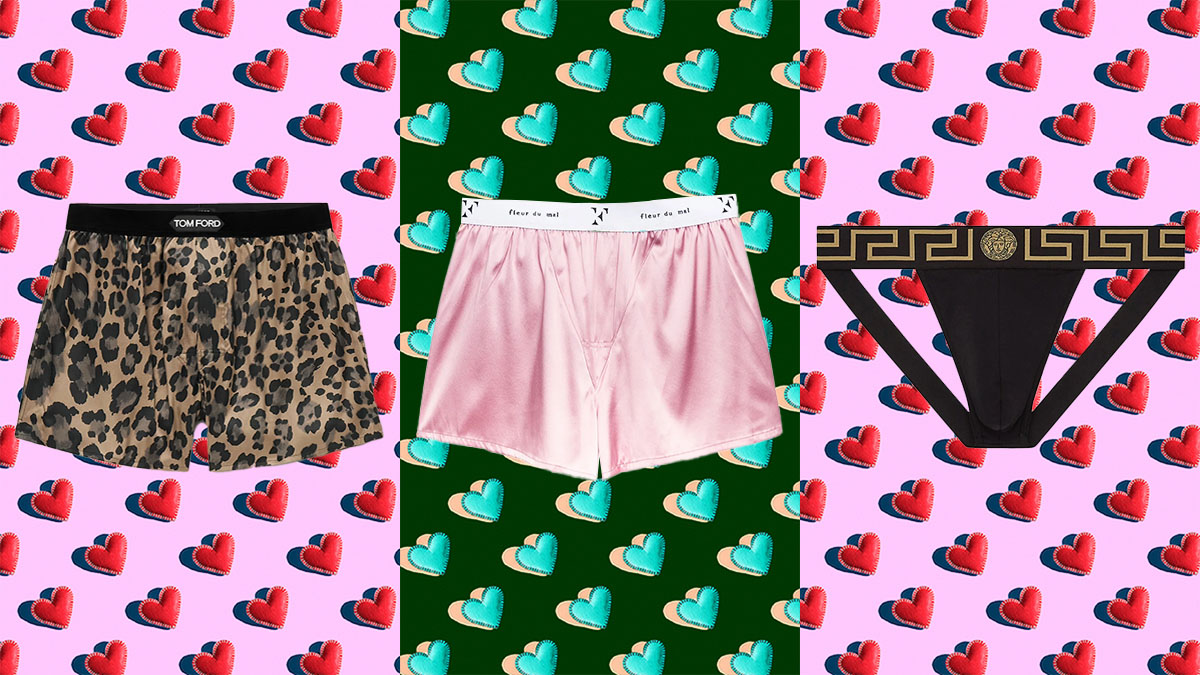 a collage of men's lingerie on a triptych background