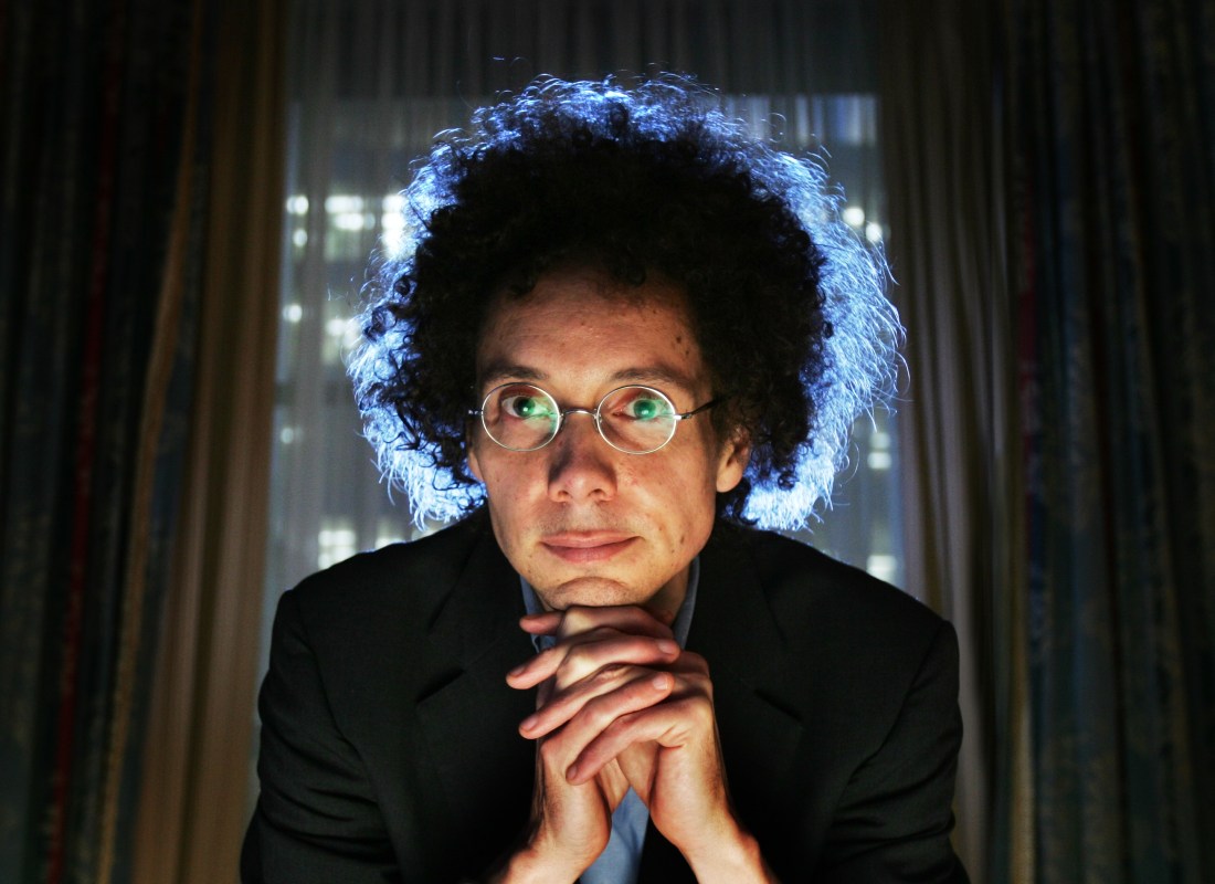 A portrait of Malcolm Gladwell from 2005, when he wrote about liking the WFH model. Now in 2022, he decries it.