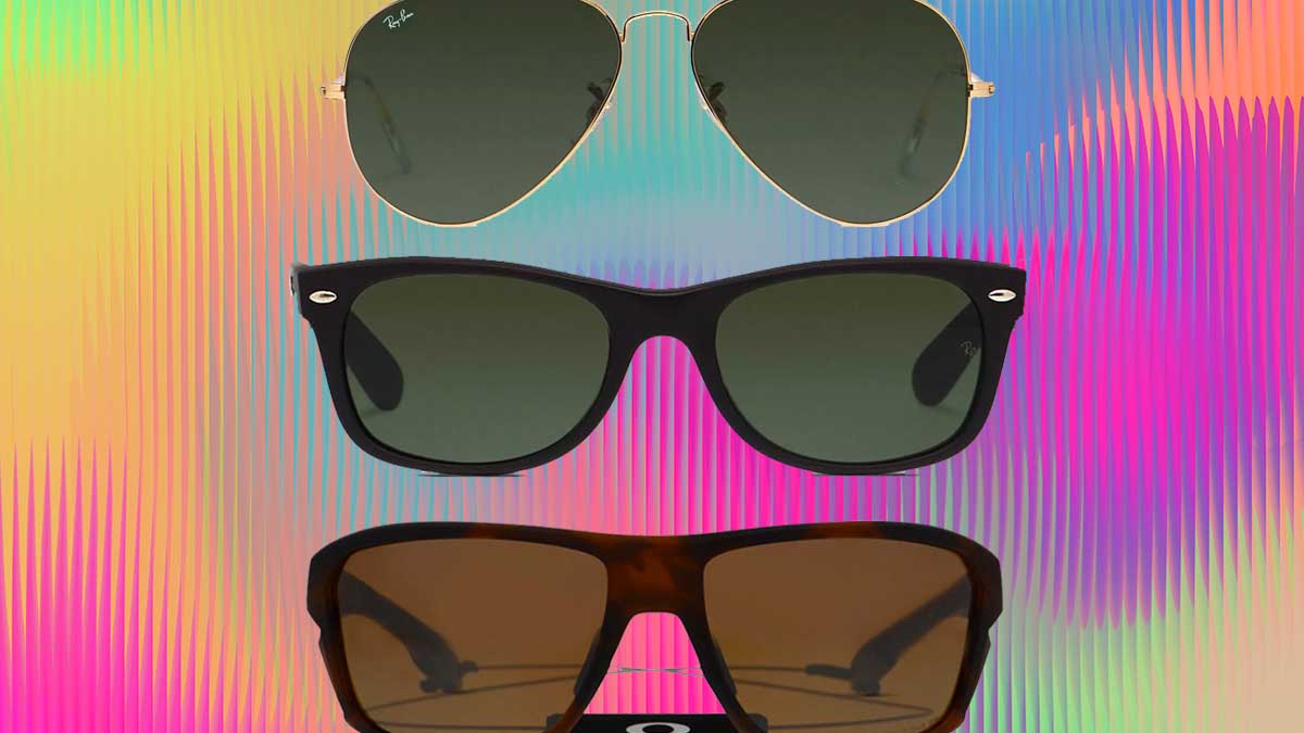 Three pairs of eyeglasses from GlassesUSA on an orange abstract background