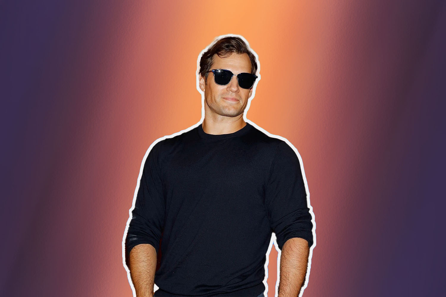 a photo of henry caville on an orange and purple background