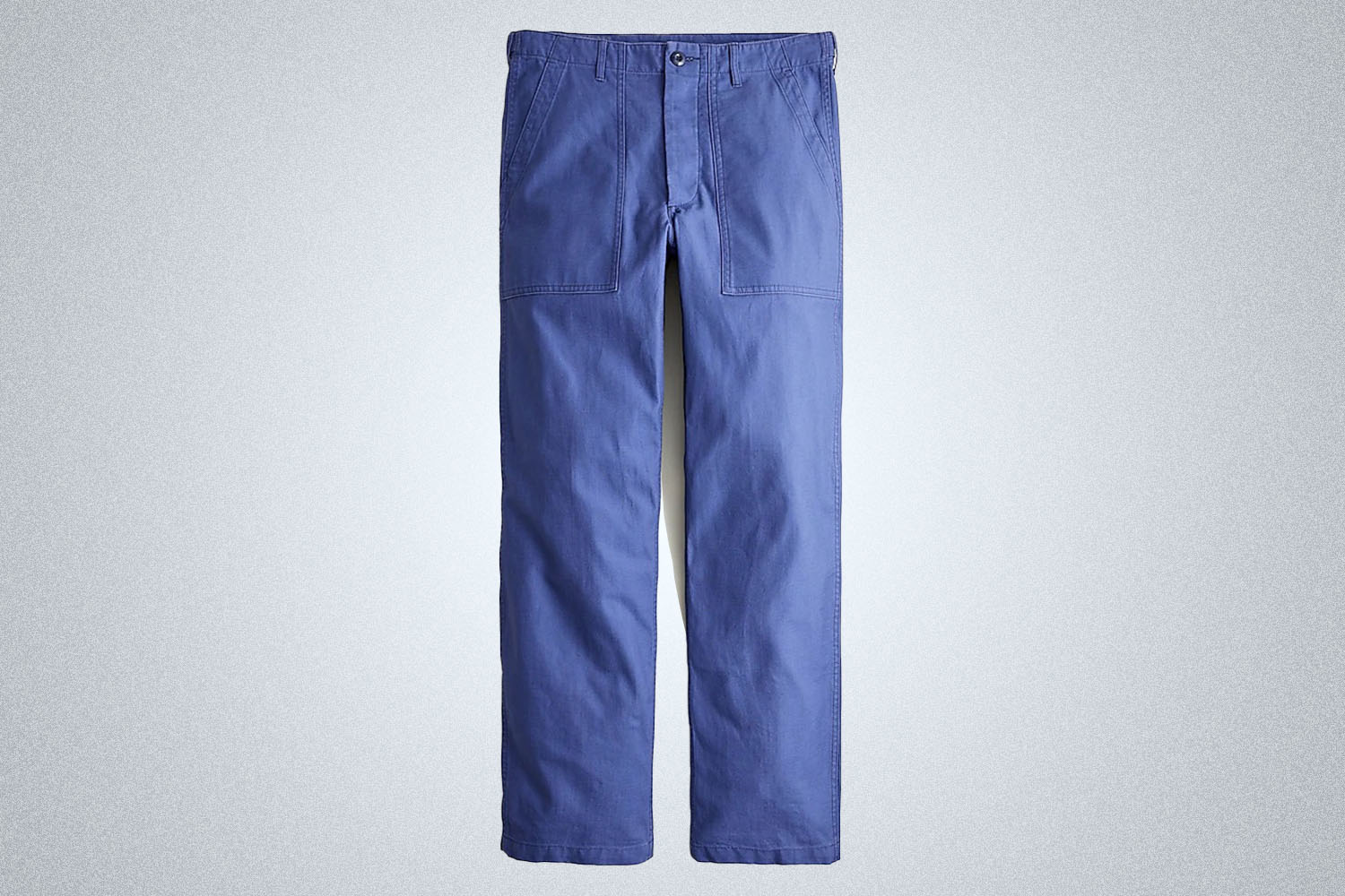 a pair of true blue camp pants from J.Crew on a grey background