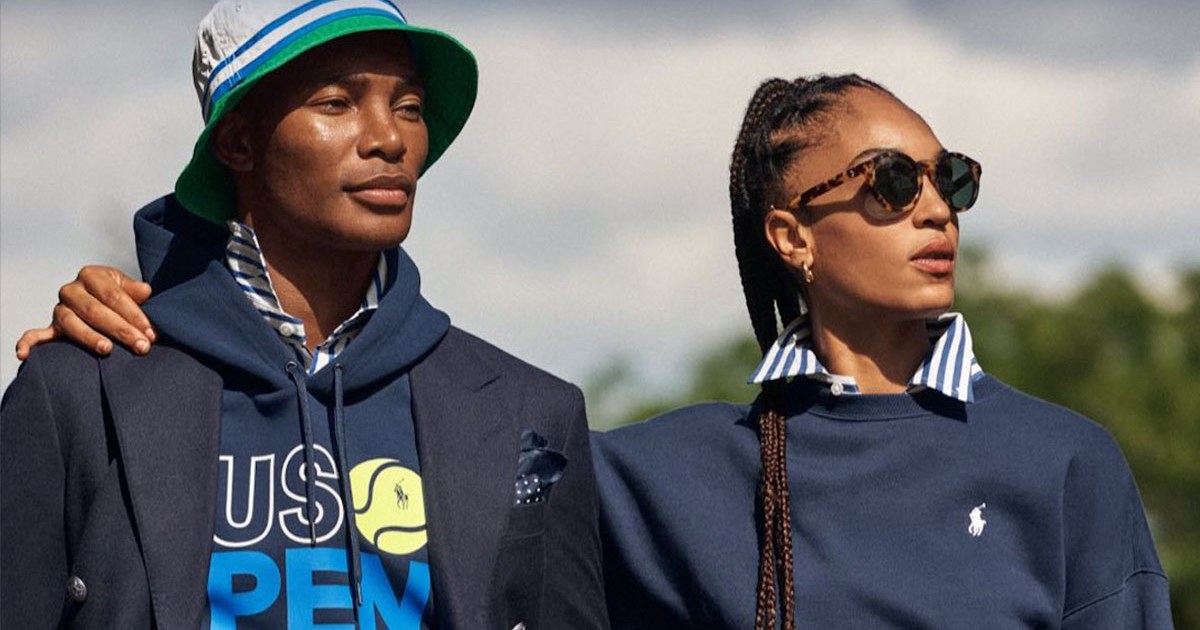 two models against the sky wearing the Polo Ralph Lauren x US Open 2022 Collection