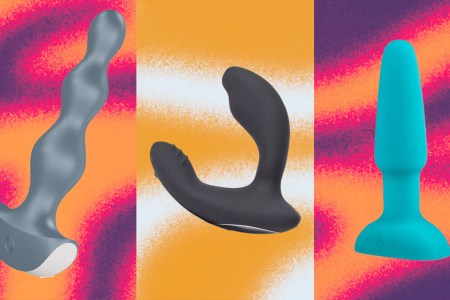 A collage of anal toys on a purple and orange background.