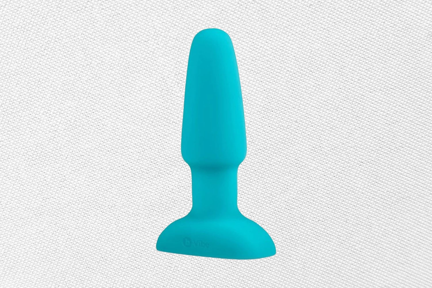 A teal bvibe rimming plug anal toy on a white background