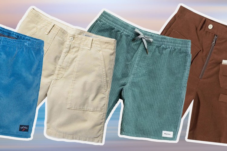 a collage of the best corduroy shorts for men on a surf background