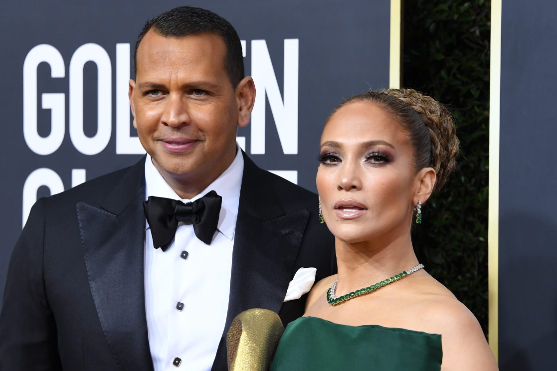 Jennifer Lopez and Alex Rodriguez arrive at the 77th Annual Golden Globe Awards