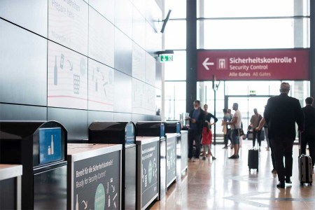 Passengers approaching security at At Berlin's Brandenburg Airport. The airport now allows you to schedule security times.