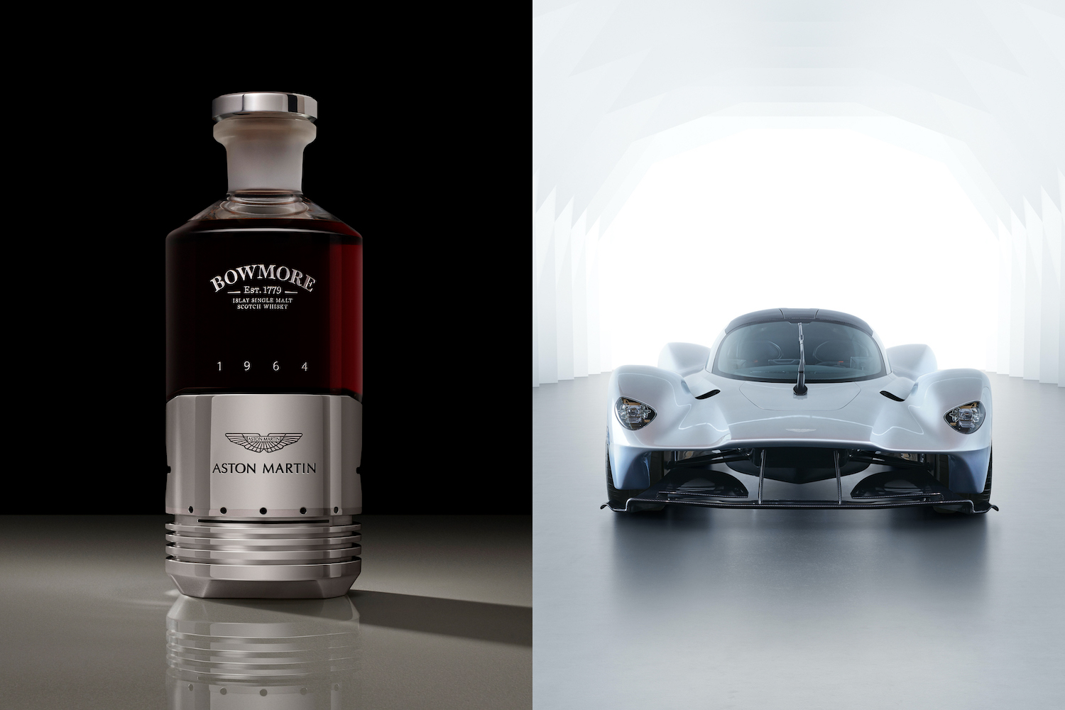 The Aston Martin Bowmore whisky bottle and the Valkyrie hypercare