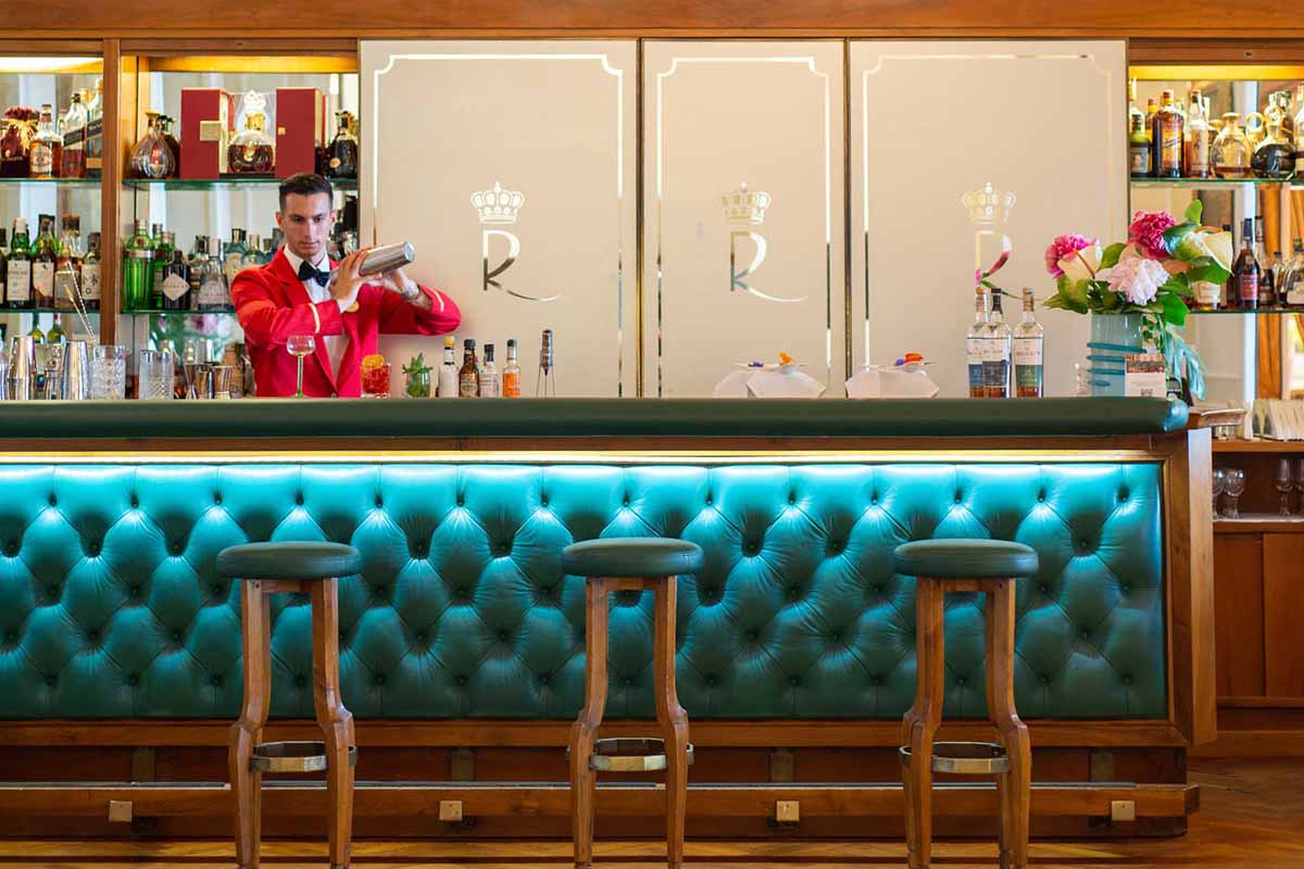A bartender at Bar delle Rose in the Royal Hotel Sanremo. Italian hotel bars are known for impeccably dressed staff and very few seats.