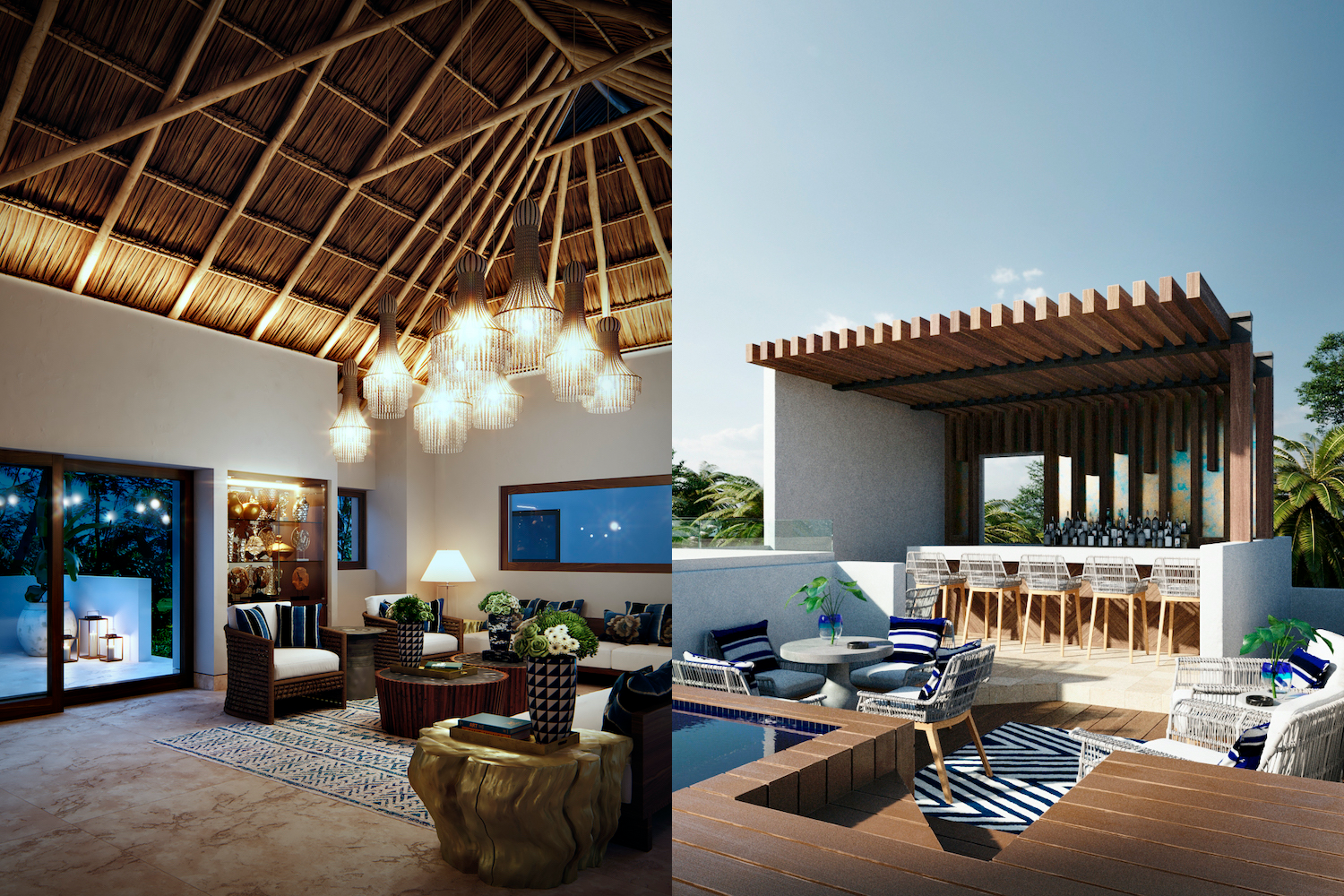 A rendering of the lobby and rooftop at Casa Chablé, a Mexico resort opening in 2022