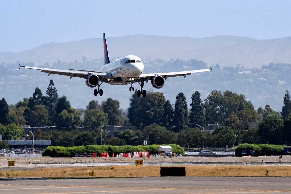 A Delta flight arrives at John Wayne Airport in Santa Ana, CA on Monday, August 8, 2022.