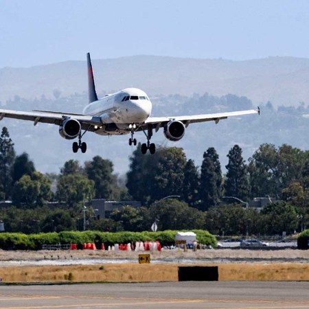 A Delta flight arrives at John Wayne Airport in Santa Ana, CA on Monday, August 8, 2022.