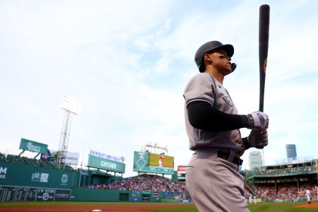 Aaron Judge in the batter's box at Fenway Park.