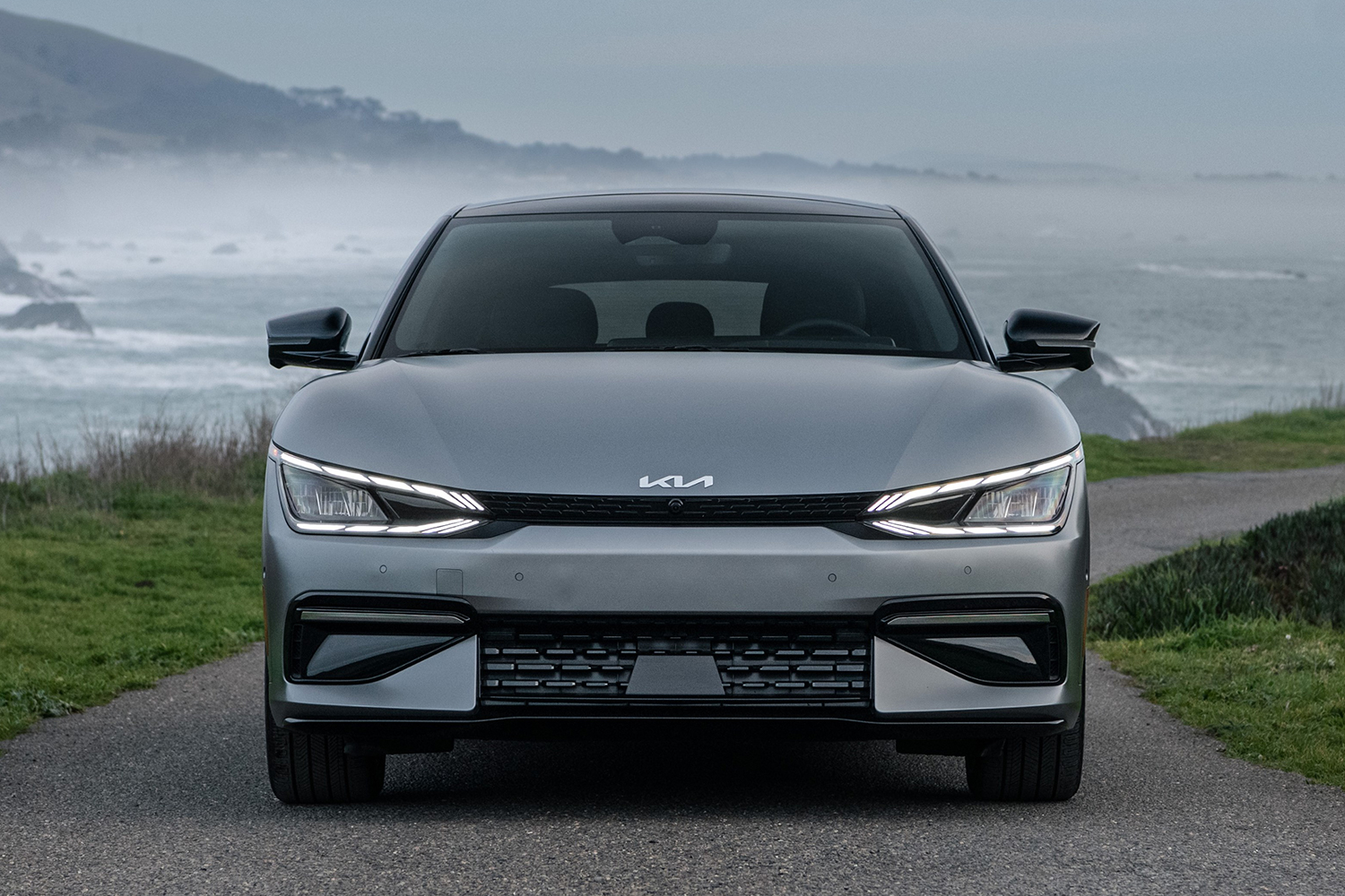 The front end of the 2022 Kia EV6 electric SUV