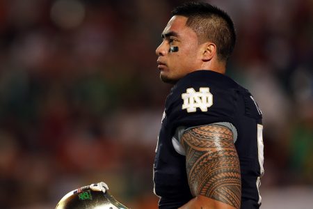 Manti Te'o of Notre Dame prior to playing against Alabama in the 2013 Discover BCS National Championship game