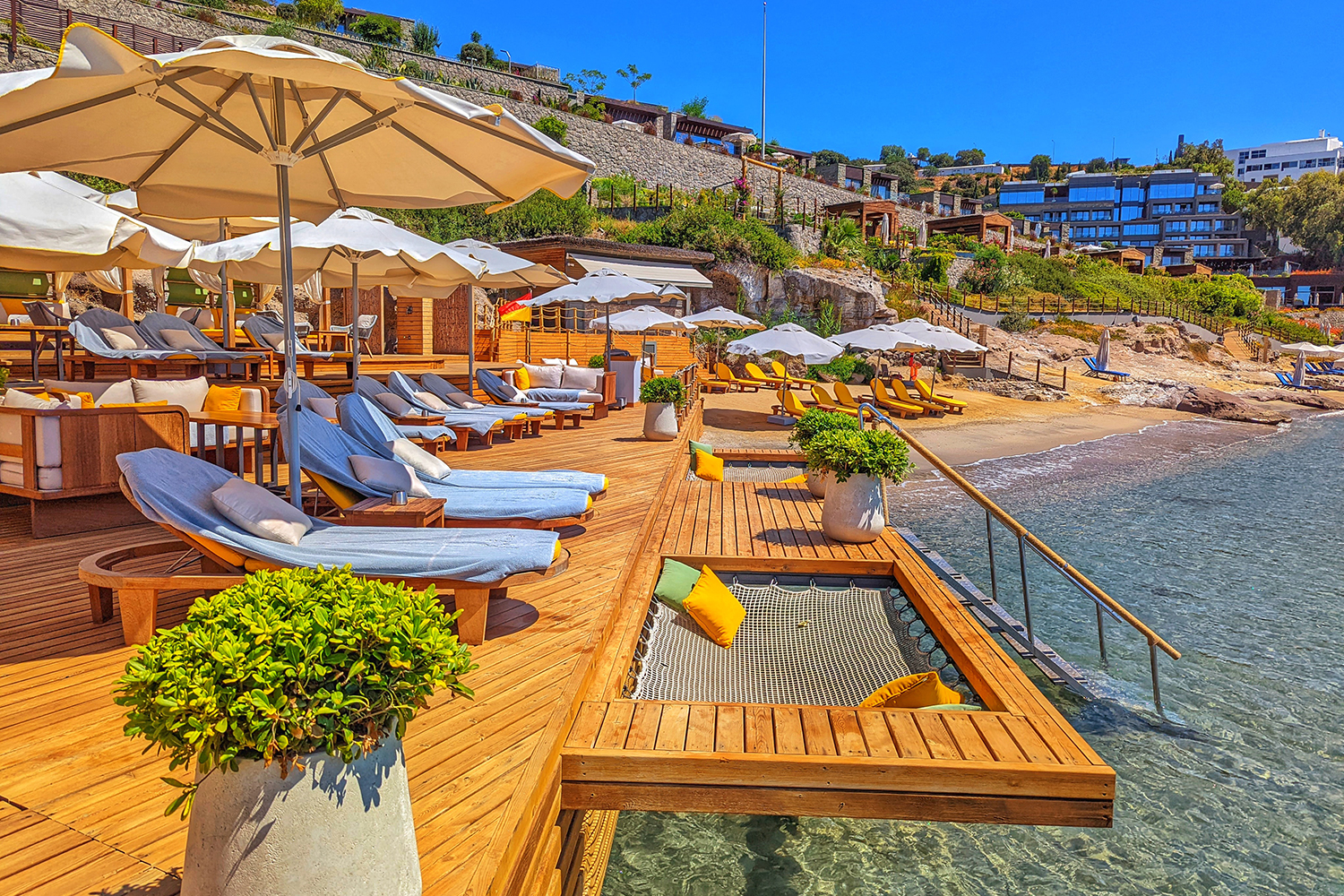 The beach lounge at the METT Hotel in Bodrum, Turkey