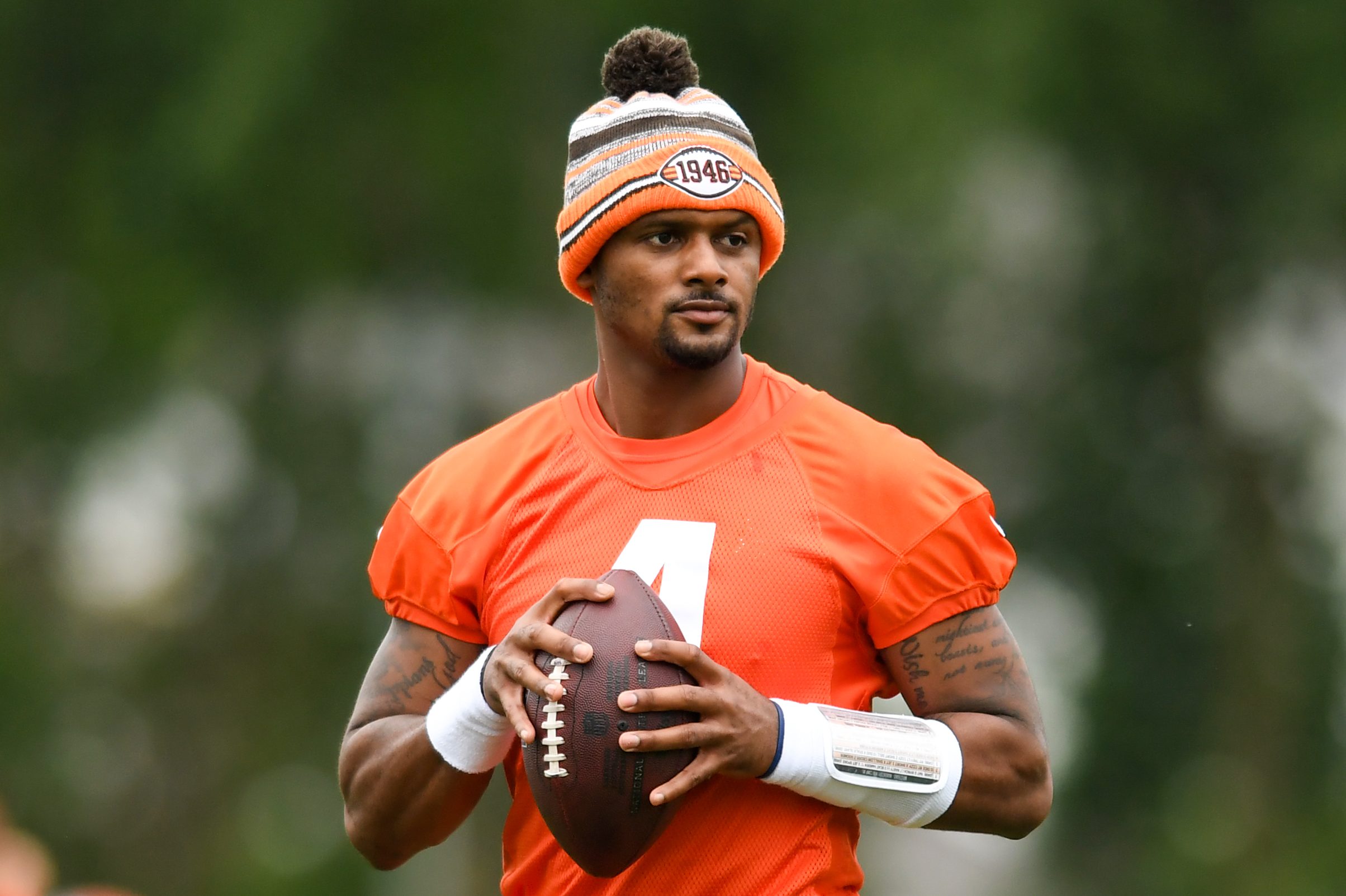 Deshaun Watson runs a drill during Cleveland Browns' minicamp.