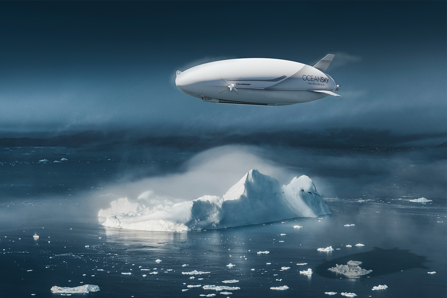 A rendering of the OceanSky Cruises airship that is planning to fly to the North Pole