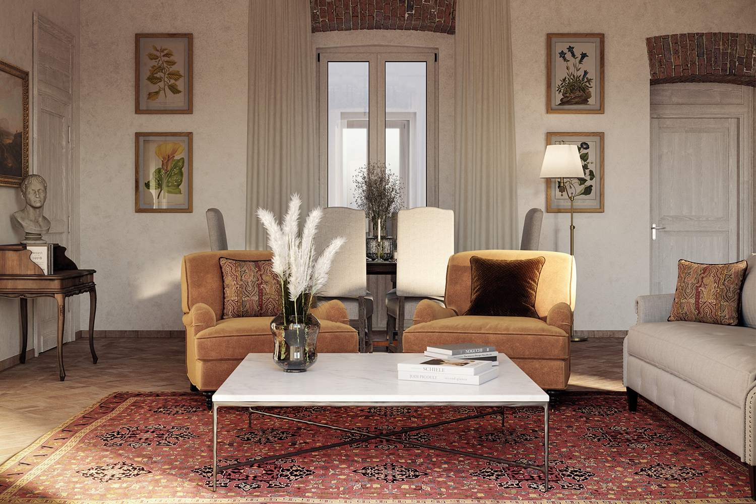 A rendering of a living room at Palazzo Ricci