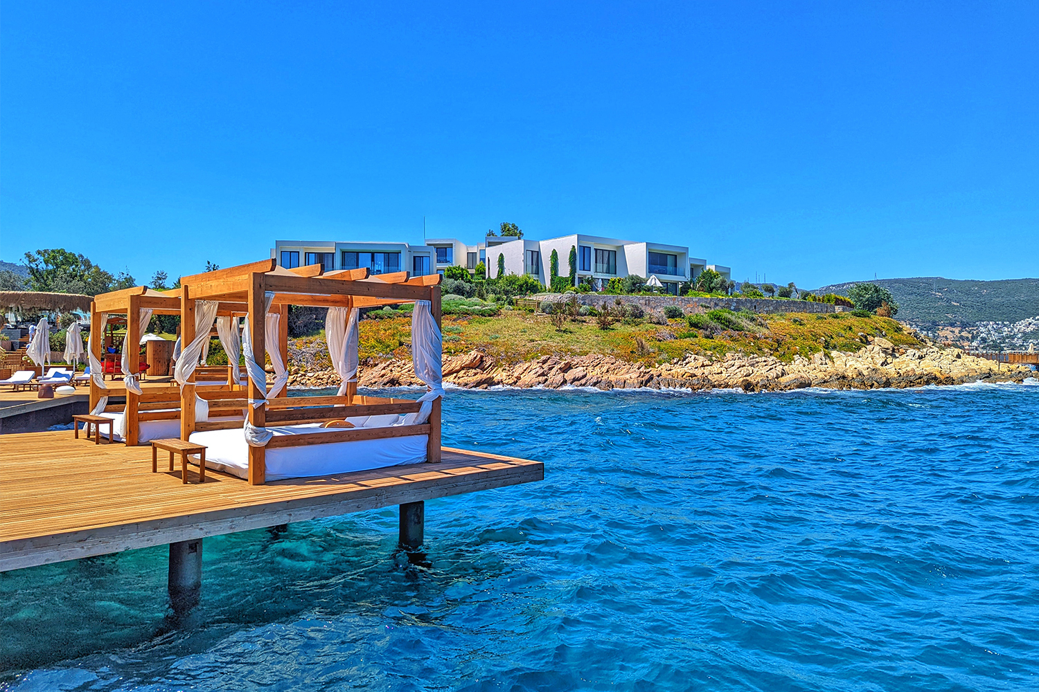 Daybeds on jetties at the Susona Bodrum in Turkey