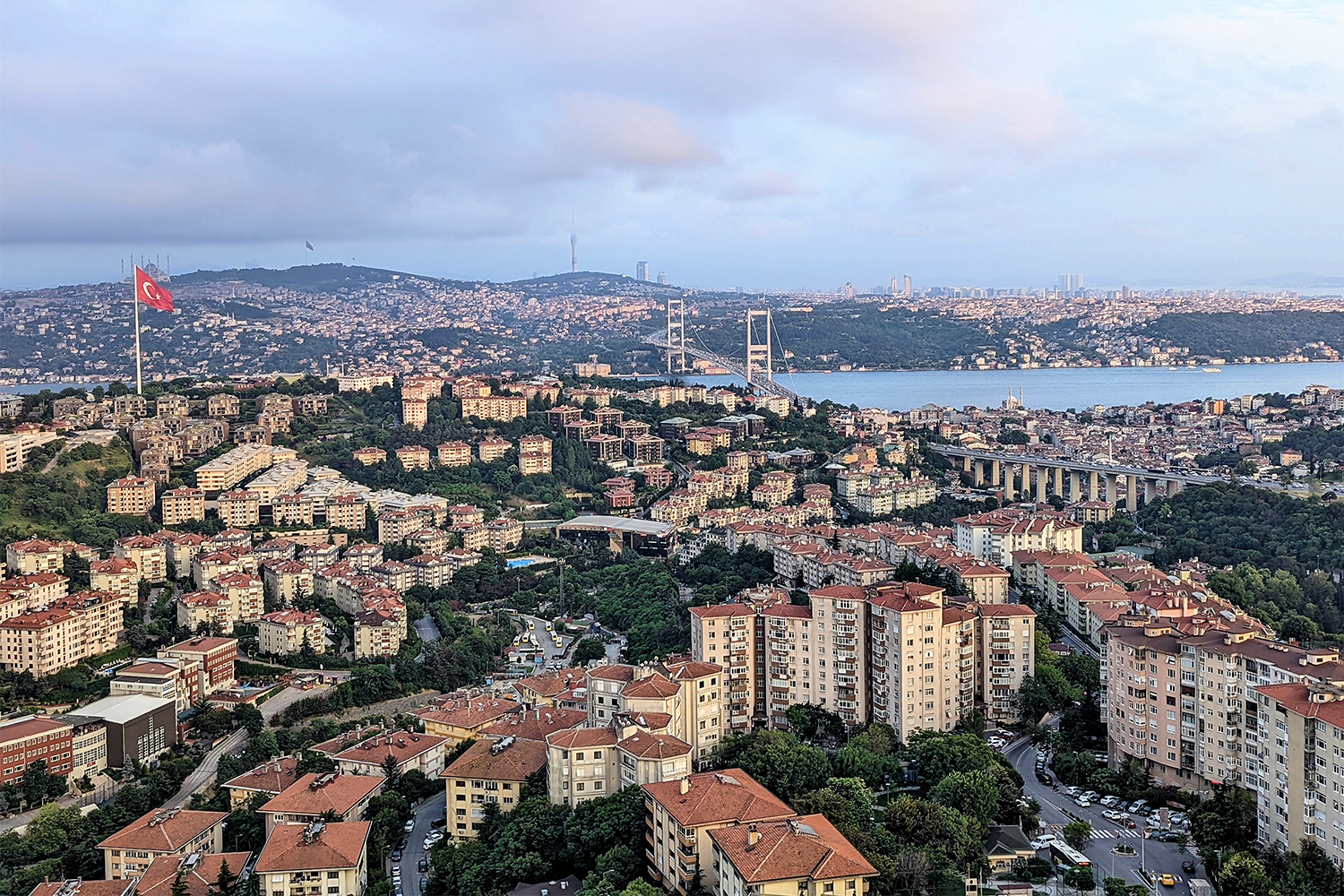 A city view from a hotel room at Raffles Istanbul in Turkey