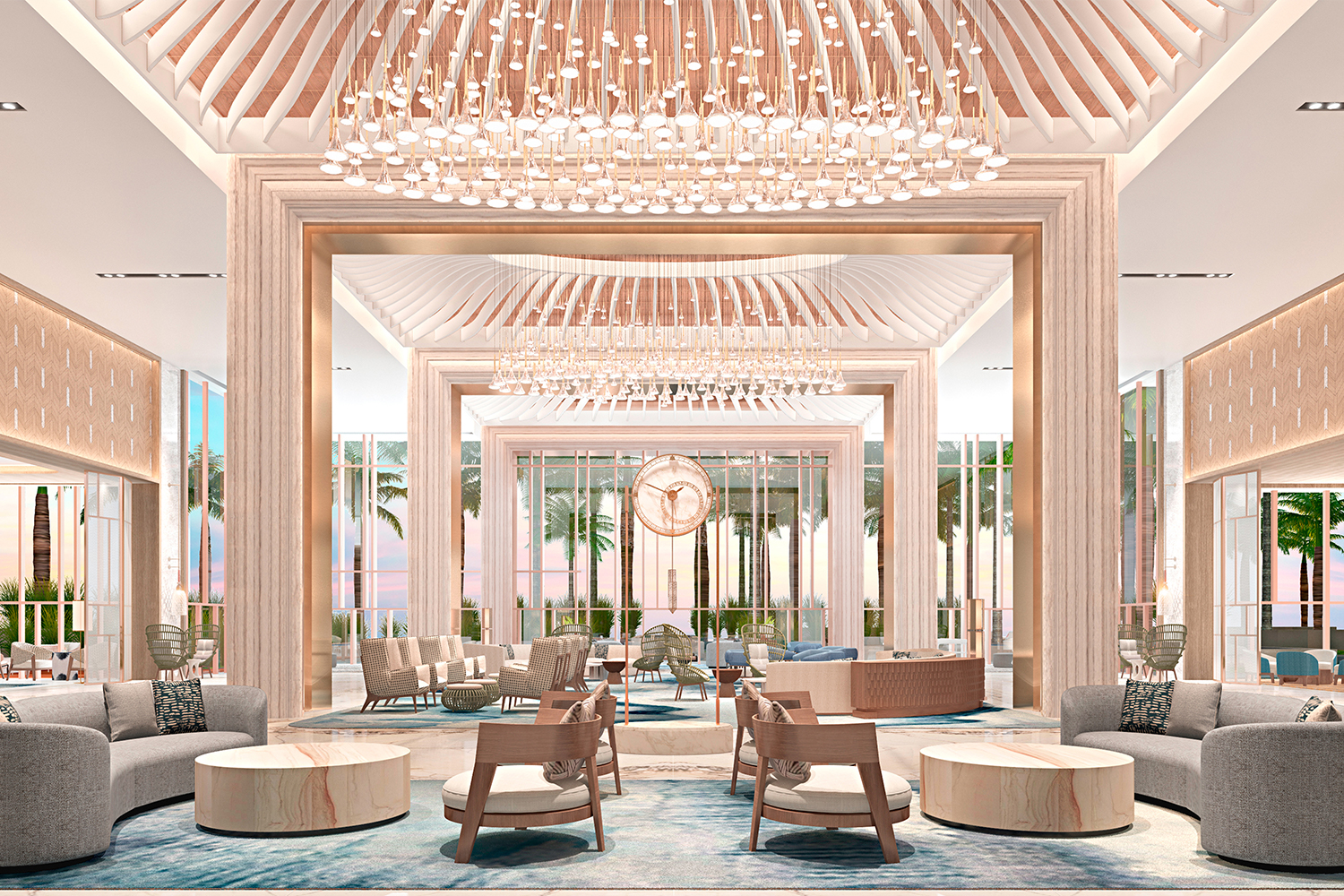 A view of the lobby in the new Waldorf Astoria Cancun resort