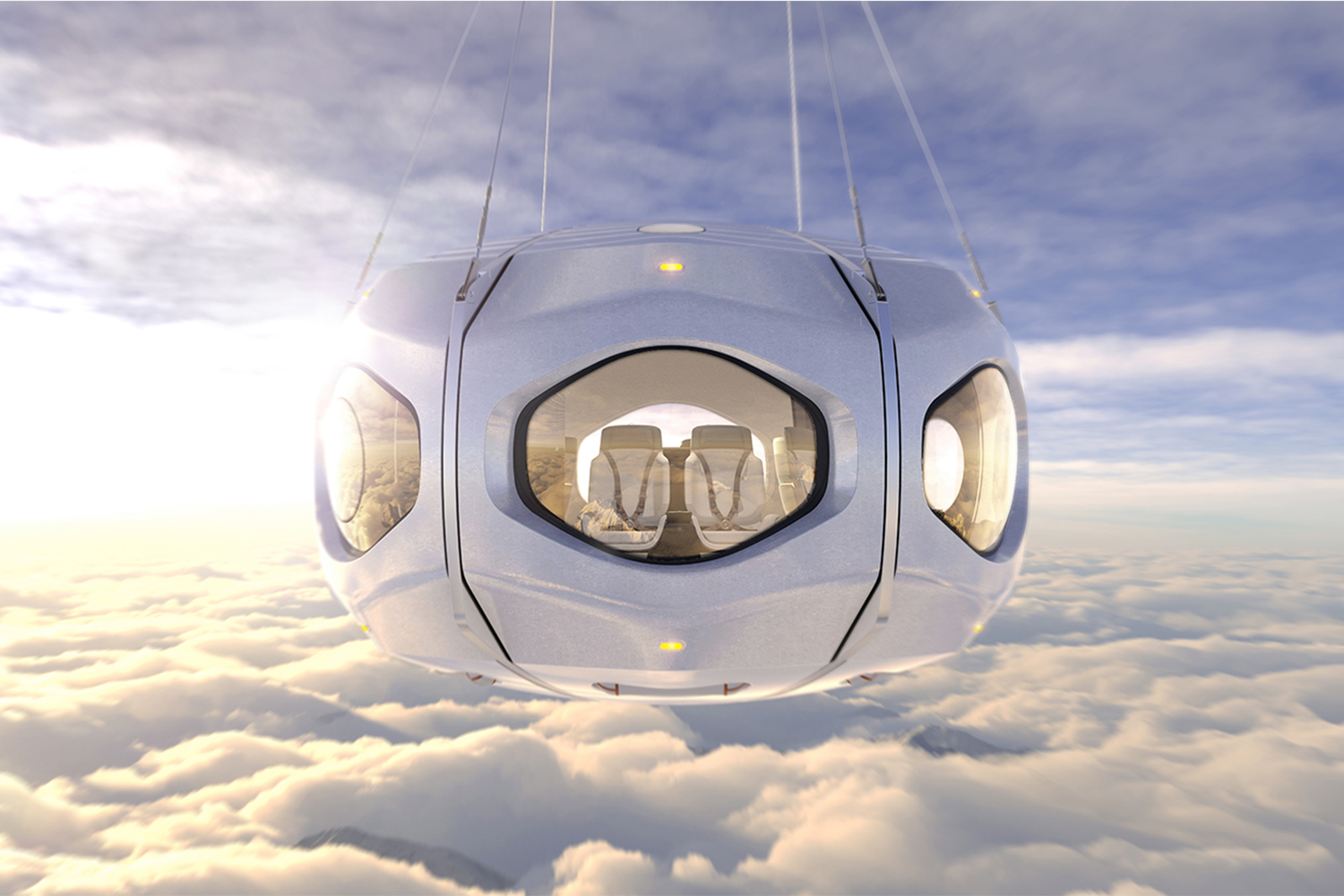 A rendering of the World View space tourism capsule that will fly with a stratospheric balloon