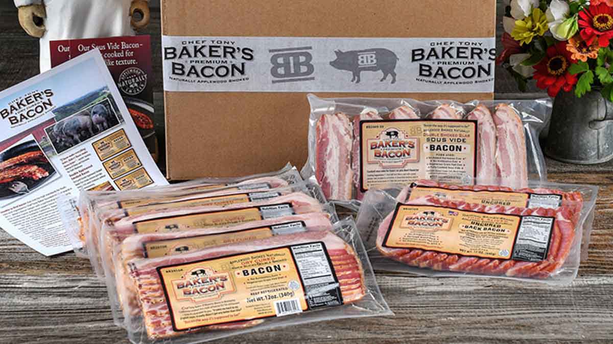 A box from Baker's Bacon, one of the best places to order bacon online