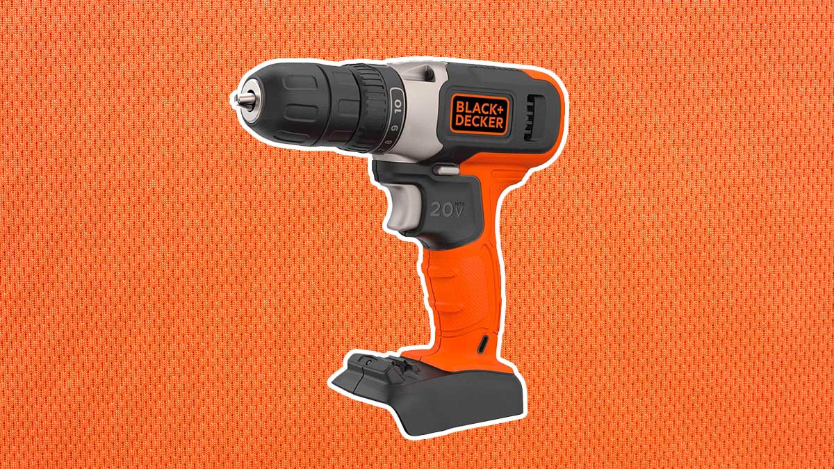 A drill from Black & Decker being used on a table. Tools from B&D are currently on sale at Woot.