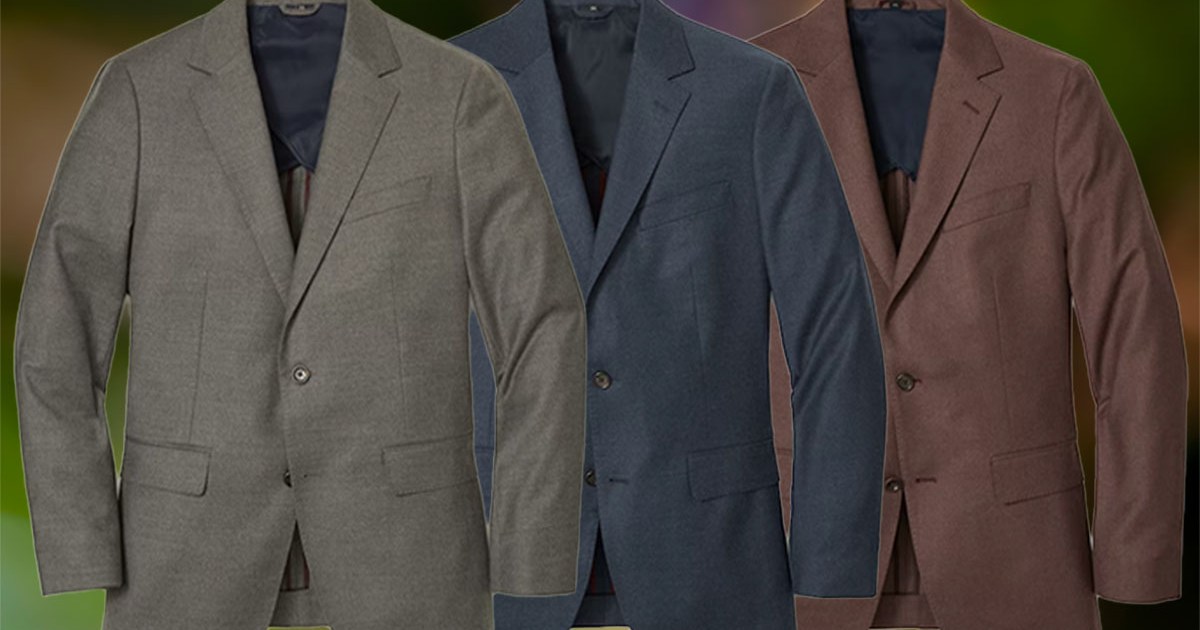 a collage of suits from Bonobos on a mulit-colored fall abckground