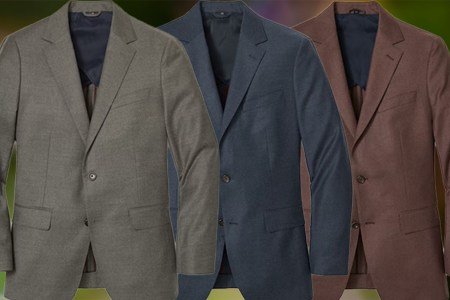 a collage of suits from Bonobos on a mulit-colored fall abckground