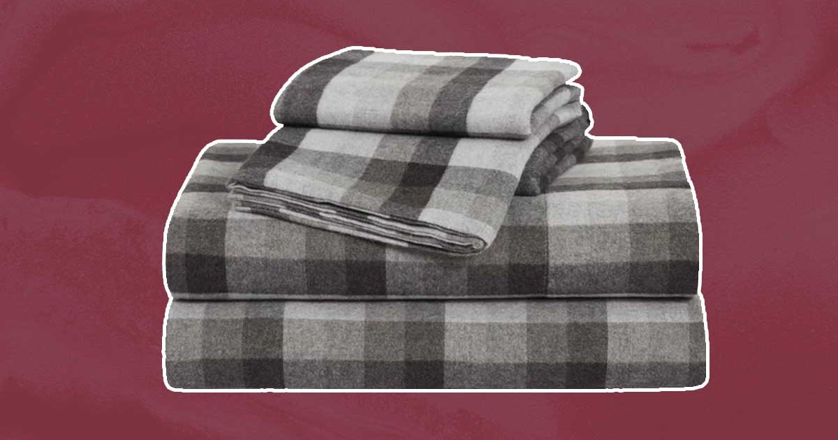 Brooklinen Flannel Core Sheet Set on a red backgorund