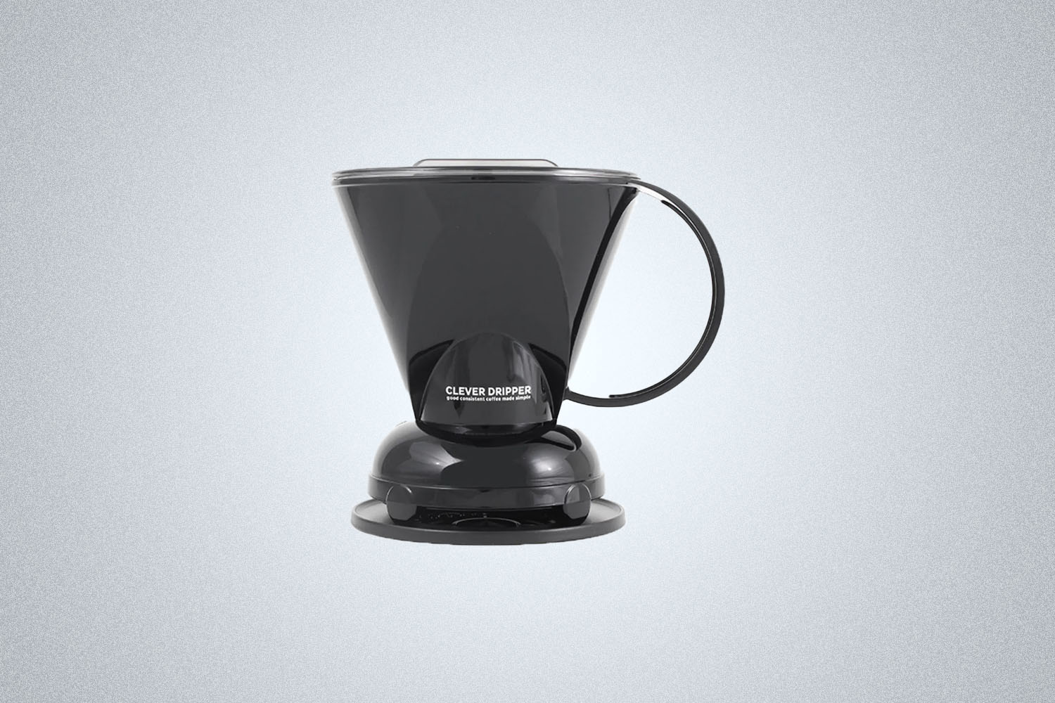 A black Clever Dripper on a gray background
