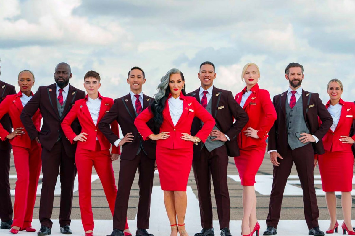 Virgin Atlantic cabin crew posing in new gender-neutral uniforms