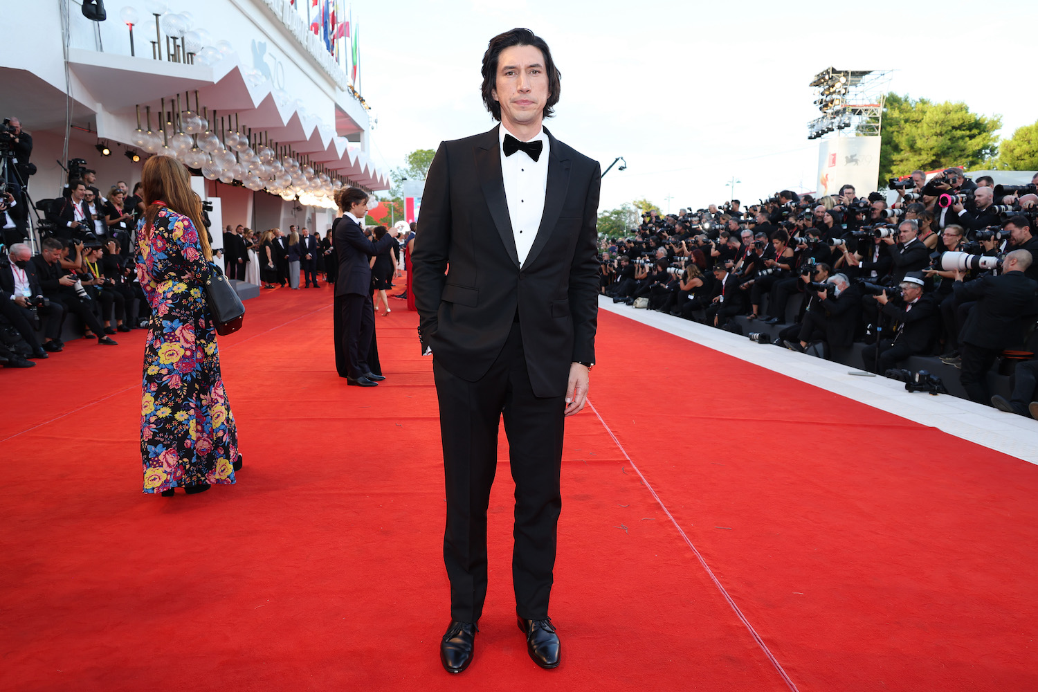 A red carpet photo of actor Adam Driver at the 79th International Venice Film Festival