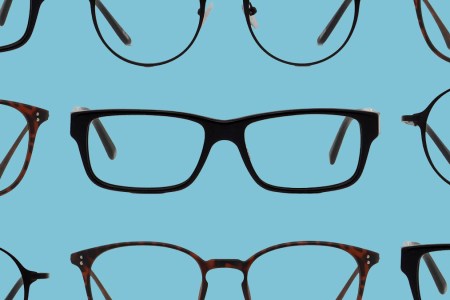 A collage of men's glasses on a light blue background. Here we look at the best glasses for your face shape.